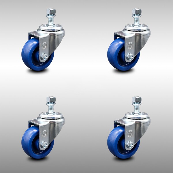 3.5 Inch SS Solid Polyurethane Wheel Swivel 1/2 Inch Threaded Stem Caster Set SCC